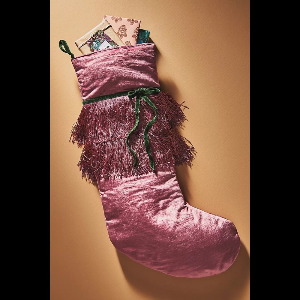 Anthropologie Erika Velvet Fringe Christmas Stocking